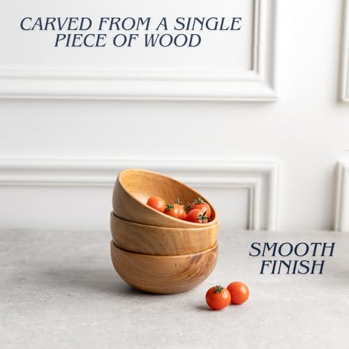 LAVAUX DESIGNS Set of 6 small acacia wood dessert bowls 4.2 * 2 inches | 8 oz capacity | Charcuterie accessories | use for dipping, condiments, nuts, ice cream, snacks, sauce, dips - CookCave