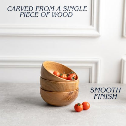 LAVAUX DESIGNS Set of 6 small acacia wood dessert bowls 4.2 * 2 inches | 8 oz capacity | Charcuterie accessories | use for dipping, condiments, nuts, ice cream, snacks, sauce, dips - CookCave