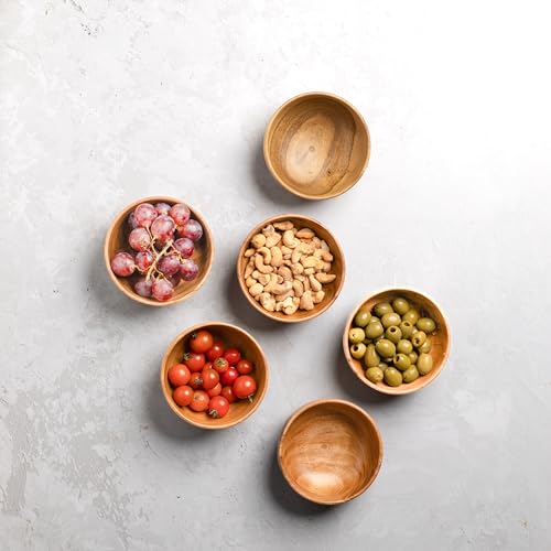 LAVAUX DESIGNS Set of 6 small acacia wood dessert bowls 4.2 * 2 inches | 8 oz capacity | Charcuterie accessories | use for dipping, condiments, nuts, ice cream, snacks, sauce, dips - CookCave