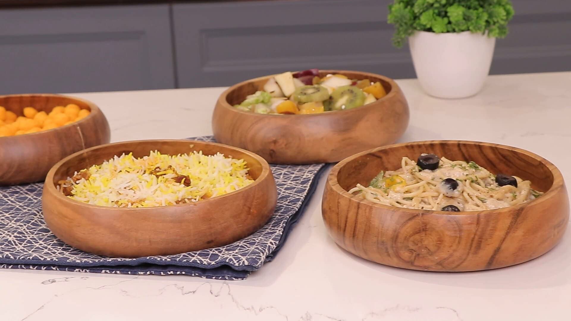 LAVAUX DESIGNS wooden bowls for food | Set of 4 individual acacia wood bowls 8 x 2 inches (25 oz) | Enjoy your salad, pasta, rice, acai, smoothie, soup, fruits, snacks - CookCave