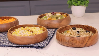 LAVAUX DESIGNS wooden bowls for food | Set of 4 individual acacia wood bowls 8 x 2 inches (25 oz) | Enjoy your salad, pasta, rice, acai, smoothie, soup, fruits, snacks - CookCave