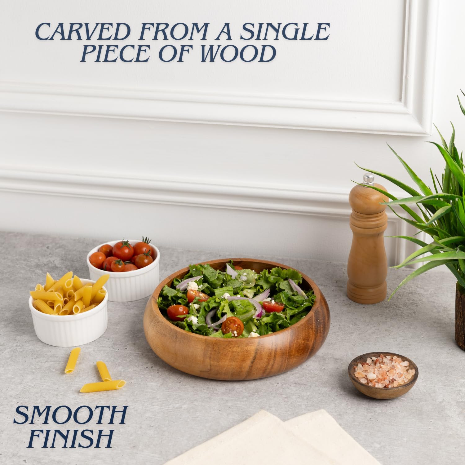 LAVAUX DESIGNS wooden bowls for food | Set of 4 individual acacia wood bowls 8 x 2 inches (25 oz) | Enjoy your salad, pasta, rice, acai, smoothie, soup, fruits, snacks - CookCave