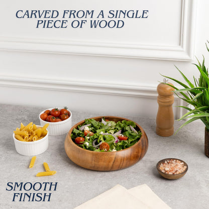 LAVAUX DESIGNS wooden bowls for food | Set of 4 individual acacia wood bowls 8 x 2 inches (25 oz) | Enjoy your salad, pasta, rice, acai, smoothie, soup, fruits, snacks - CookCave