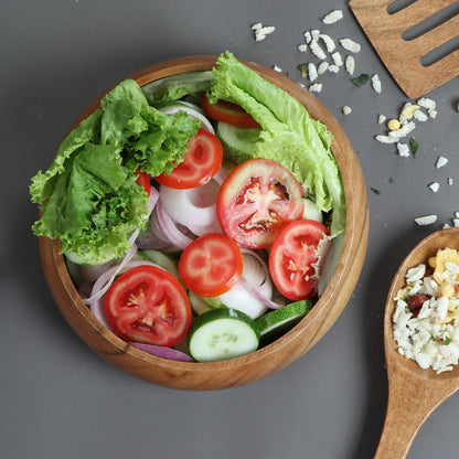 LAVAUX DESIGNS wooden bowls for food | Set of 4 individual acacia wood bowls 8 x 2 inches (25 oz) | Enjoy your salad, pasta, rice, acai, smoothie, soup, fruits, snacks - CookCave