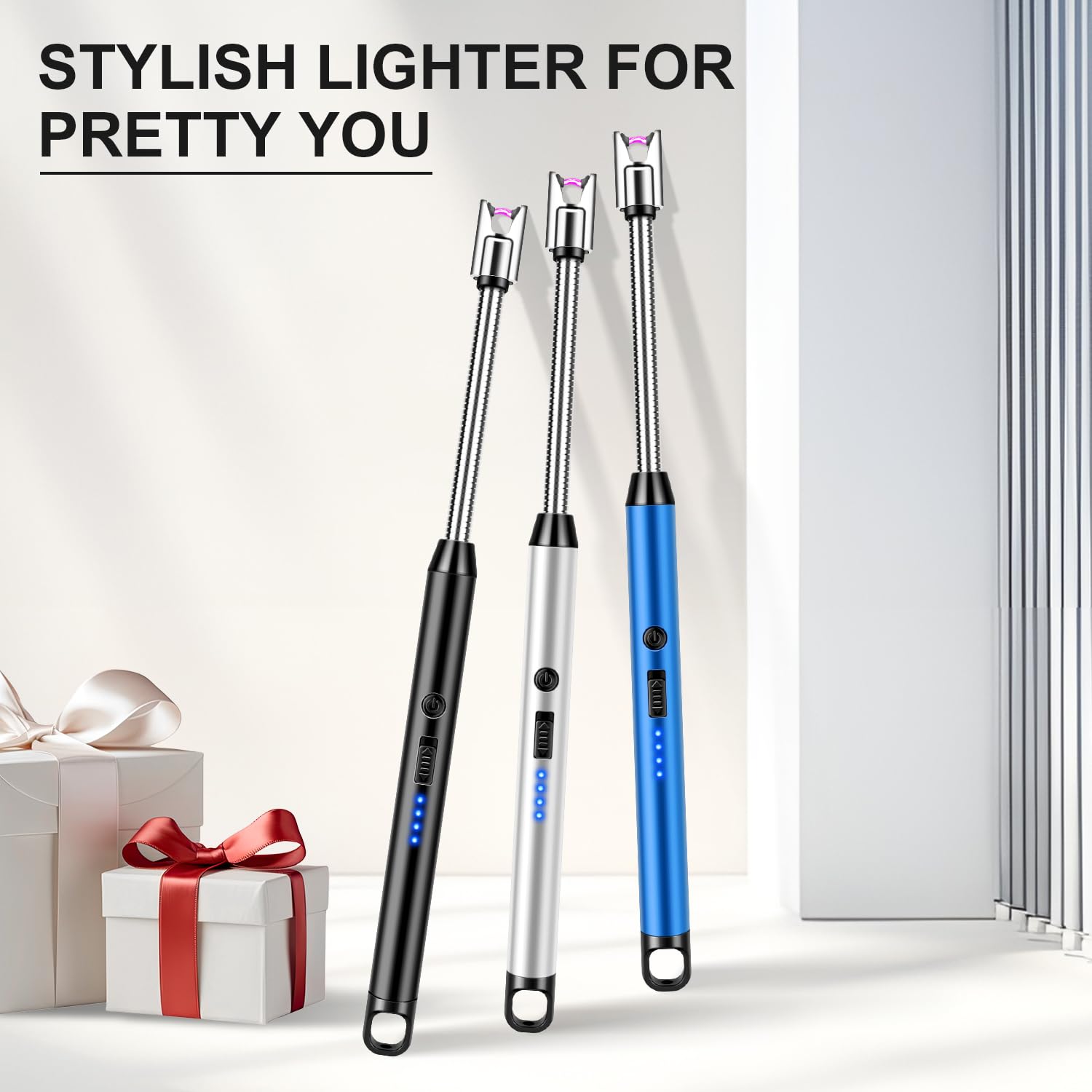 LcFun Electric Candle Lighter Windproof USB Rechargeable Plasma Lighter with LED Battery Display, 3 Pack Flameless Long Arc Lighters for Grill BBQ Camping Fireplace Stove(Black,Blue,Silver) - CookCave