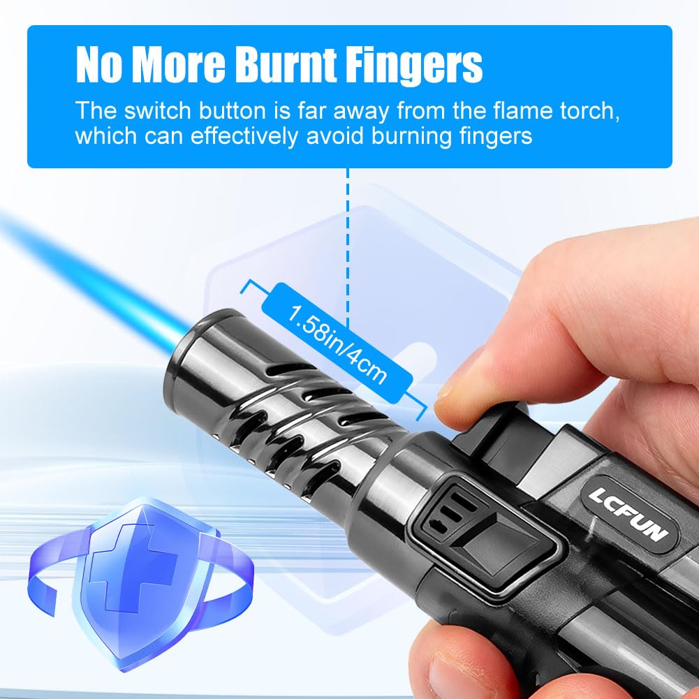 LcFun Torch Lighter 2 Pack Windproof Adjustable Single Jet Flame Butane Lighter Refillable Gas Lighter for Candle Camping Grill BBQ Fireplace (Butane Not Included) - CookCave