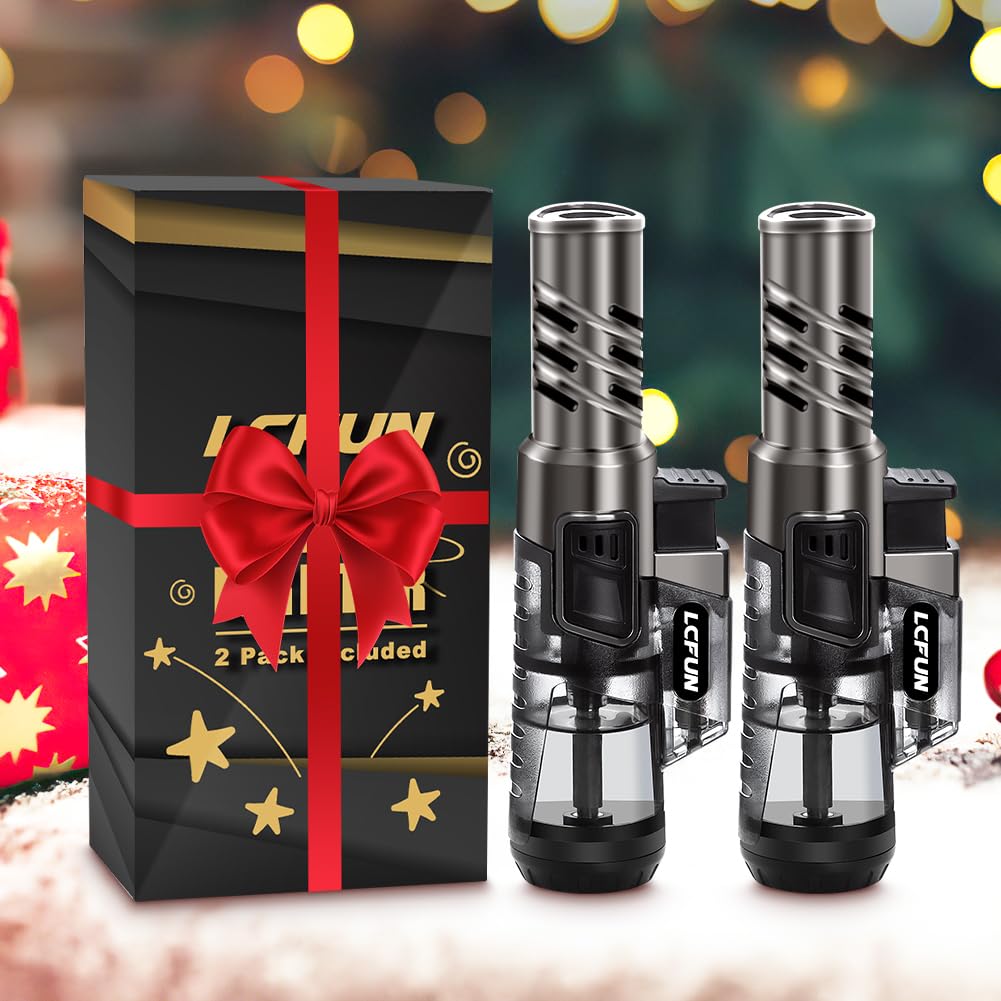 LcFun Torch Lighter 2 Pack Windproof Adjustable Single Jet Flame Butane Lighter Refillable Gas Lighter for Candle Camping Grill BBQ Fireplace (Butane Not Included) - CookCave