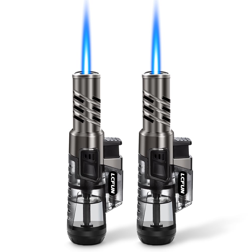 LcFun Torch Lighter 2 Pack Windproof Adjustable Single Jet Flame Butane Lighter Refillable Gas Lighter for Candle Camping Grill BBQ Fireplace (Butane Not Included) - CookCave