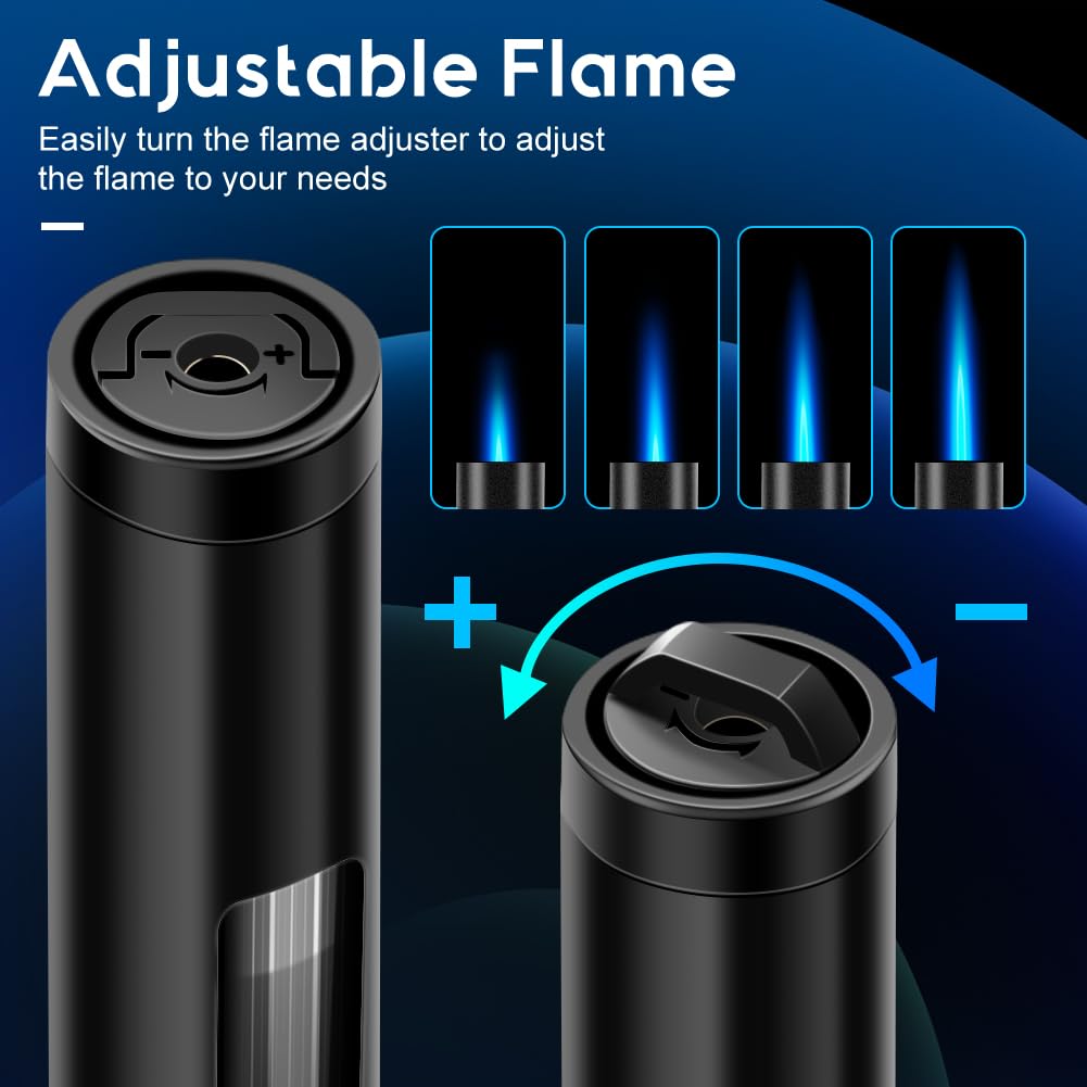 LcFun Torch Lighters 2 Pack Refillable Butane Lighter, Butane NOT Included, Windproof Adjustable Jet Flame Long Lighters for Candle, Grill, BBQ, Camping - CookCave
