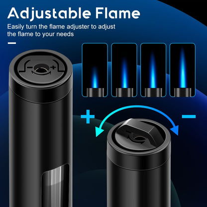 LcFun Torch Lighters 2 Pack Refillable Butane Lighter, Butane NOT Included, Windproof Adjustable Jet Flame Long Lighters for Candle, Grill, BBQ, Camping - CookCave