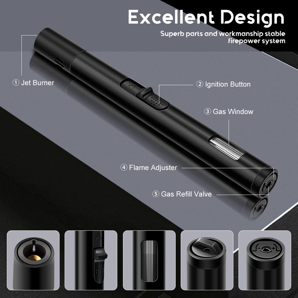 LcFun Torch Lighters 2 Pack Refillable Butane Lighter, Butane NOT Included, Windproof Adjustable Jet Flame Long Lighters for Candle, Grill, BBQ, Camping - CookCave