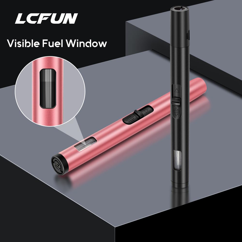 LcFun Torch Lighters 2 Pack Refillable Butane Lighter, Butane NOT Included, Windproof Adjustable Jet Flame Long Lighters for Candle, Grill, BBQ, Camping - CookCave