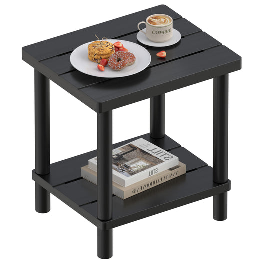 LEJANEOYE Outdoor Side Table, 2-Tier Small Outdoor Table for Patio, Adirondack Side Tables for Outside or Indoor, Bamboo End Table for Pool, Porch, Weather Resistant Easy Maintenance-Black - CookCave