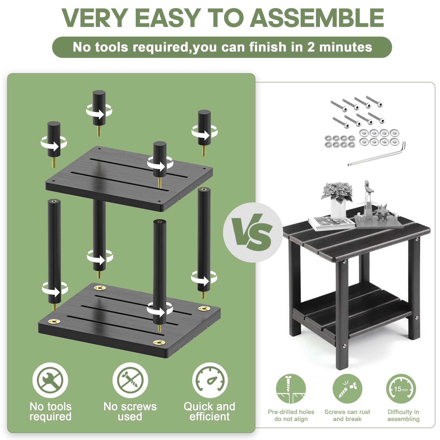 LEJANEOYE Outdoor Side Table, 2-Tier Small Outdoor Table for Patio, Adirondack Side Tables for Outside or Indoor, Bamboo End Table for Pool, Porch, Weather Resistant Easy Maintenance-Black - CookCave