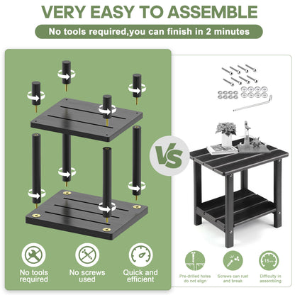 LEJANEOYE Outdoor Side Table, 2-Tier Small Outdoor Table for Patio, Adirondack Side Tables for Outside or Indoor, Bamboo End Table for Pool, Porch, Weather Resistant Easy Maintenance-Black - CookCave