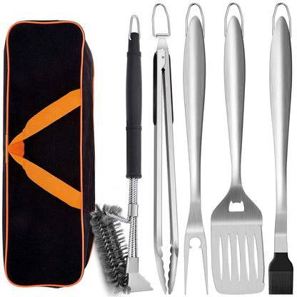 Leonyo Grill Tools Set of 6, 18Inch Extra-Long BBQ Tool Set, Heavy-Duty Barbecue Grilling Accessories, Stainless Steel Spatula, Fork, Tong, Basting Brush, Cleaning Brush, Carrying Bag - CookCave