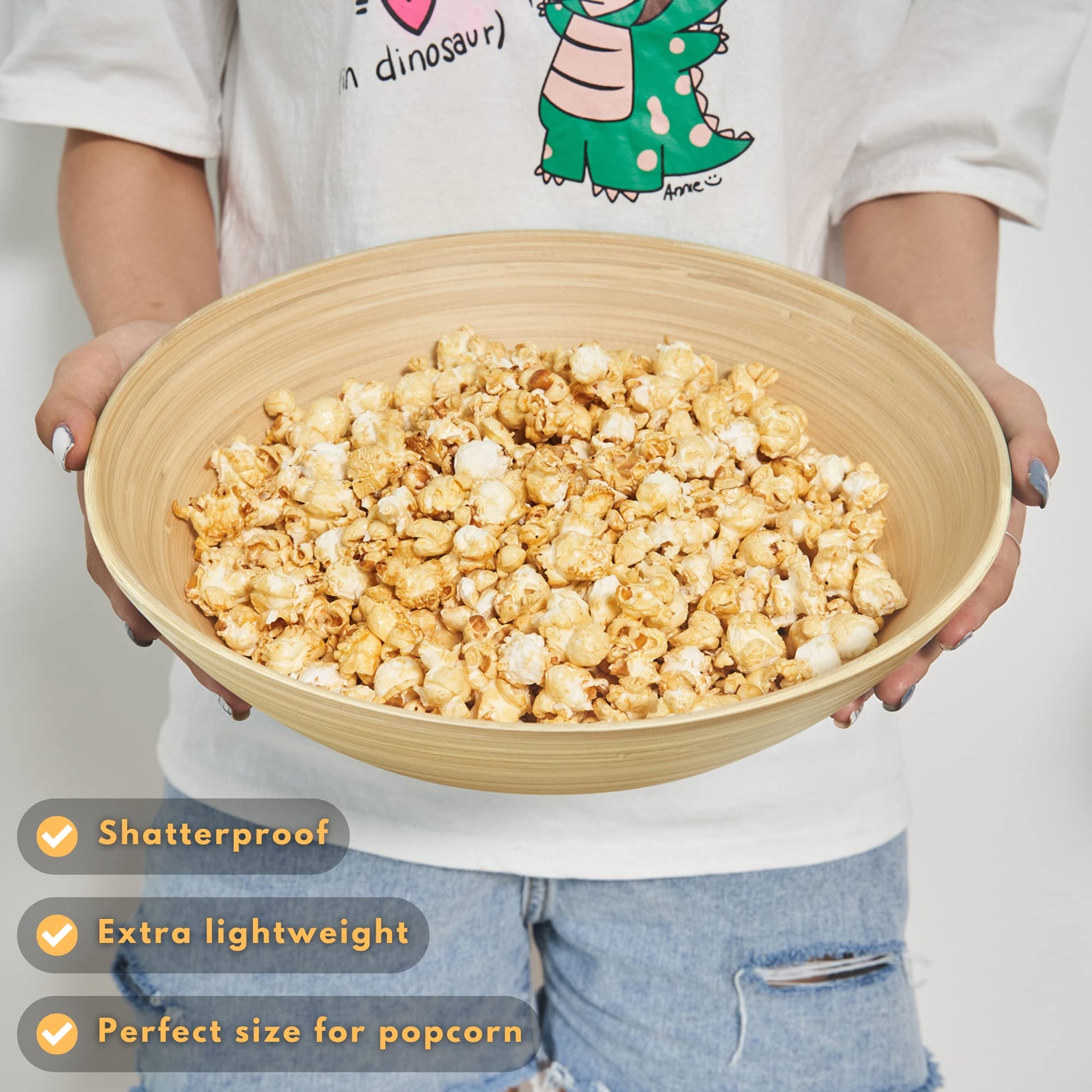 LEXA 12" Handmade Natural Bamboo Wooden Salad Bowl - 130Oz Lightweight Large Wooden Bowls for Food - Bamboo Wooden Fruit Bowl for Kitchen Counter, Wood Bowls for food - Wooden Serving Bowl for Snacks - CookCave