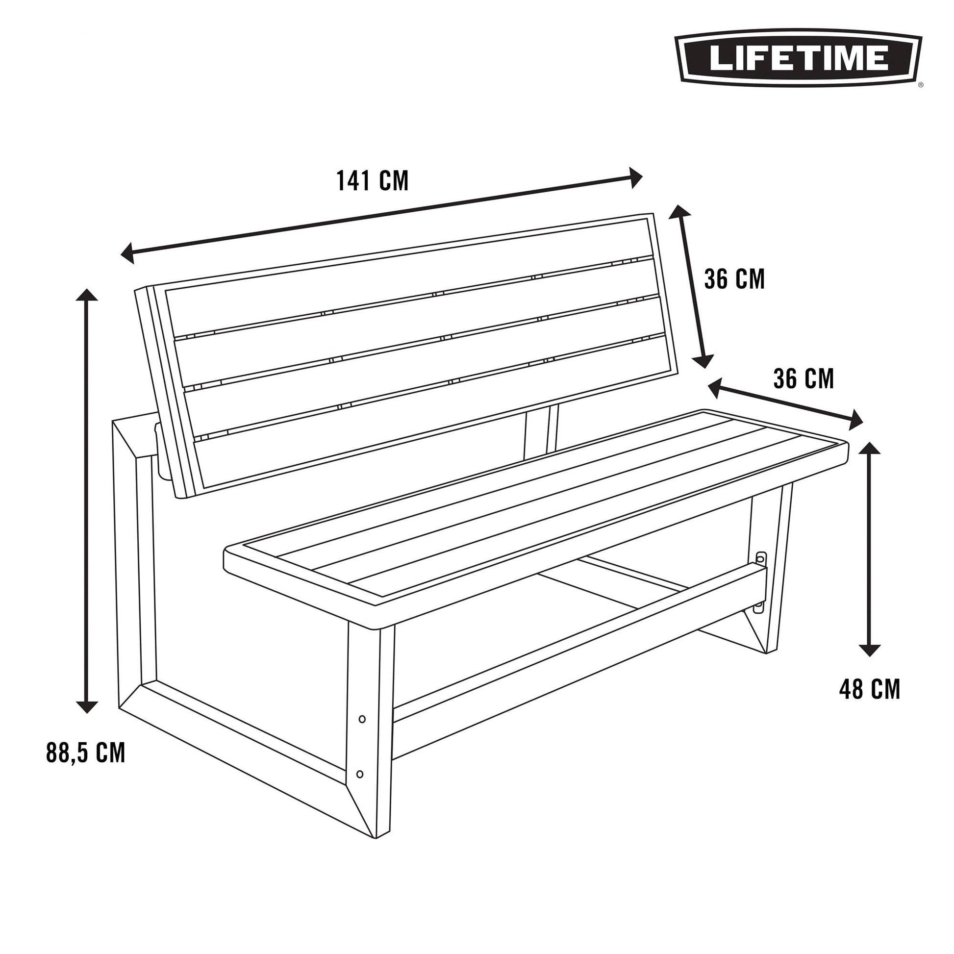 LIFETIME 60253 Outdoor Convertible Bench, 55 Inch, Harbor Gray - CookCave