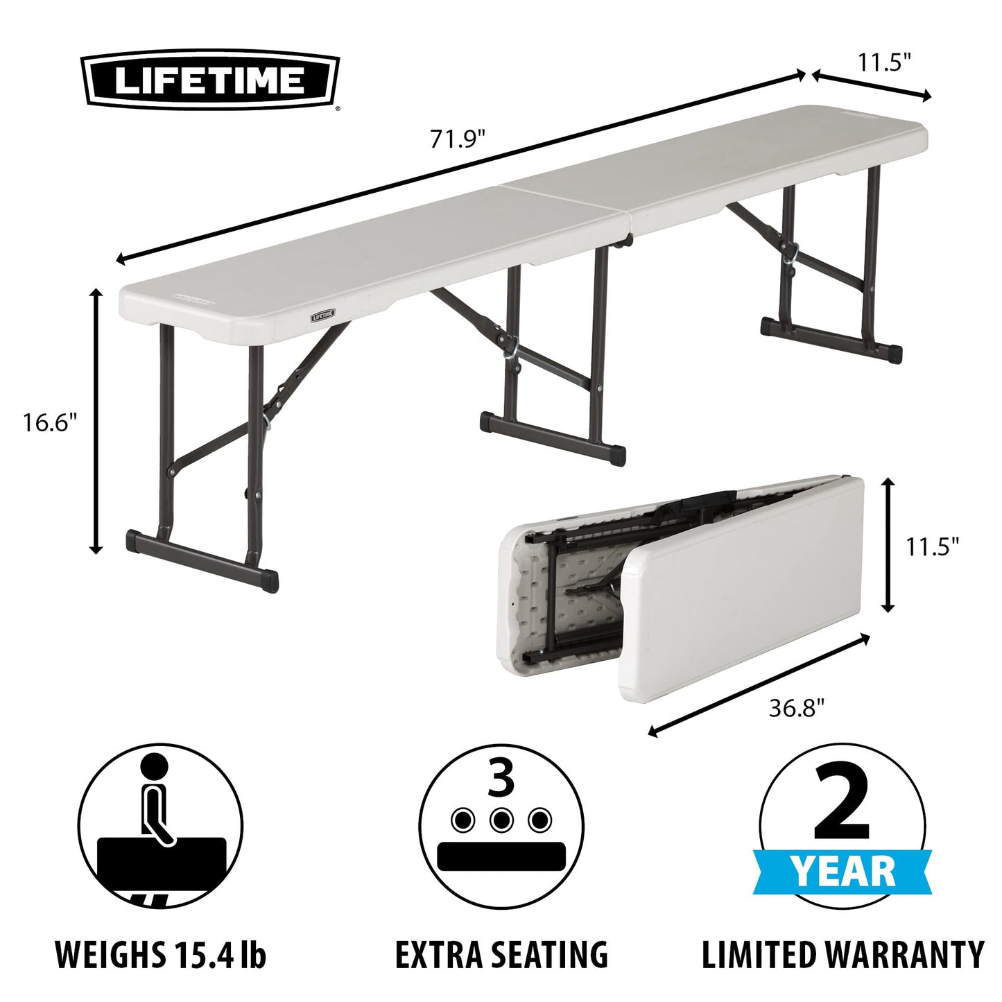 Lifetime 80305 Portable Folding Bench, White - CookCave