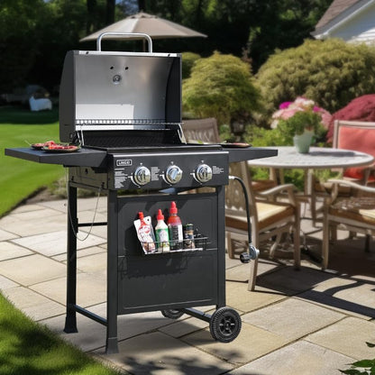 LINGXI grill gas 3-Burner Propane Grill, Gas Grill with front hanging basket, 30000 BTU barbecue grill, Grills outdoor cooking. Suitable for Backyard, Outdoor, Patio, Garden.Outside grill. - CookCave