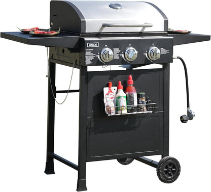 LINGXI grill gas 3-Burner Propane Grill, Gas Grill with front hanging basket, 30000 BTU barbecue grill, Grills outdoor cooking. Suitable for Backyard, Outdoor, Patio, Garden.Outside grill. - CookCave