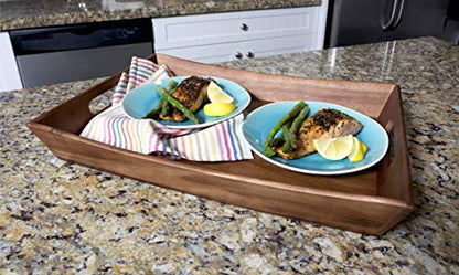 Lipper International Acacia Curved Serving Tray, 19.88" x 14" x 2.5" - CookCave