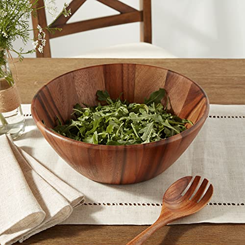 Lipper International Acacia Round Flair Serving Bowl for Fruits or Salads, Large, 12" Diameter x 4.5" Height, Single Bowl - CookCave