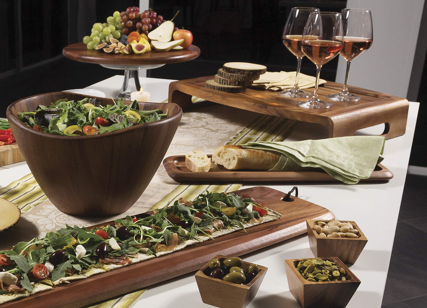 Lipper International Acacia Wave Serving Bowl for Fruits or Salads, Large, 12" Diameter x 7" Height, Single Bowl - CookCave