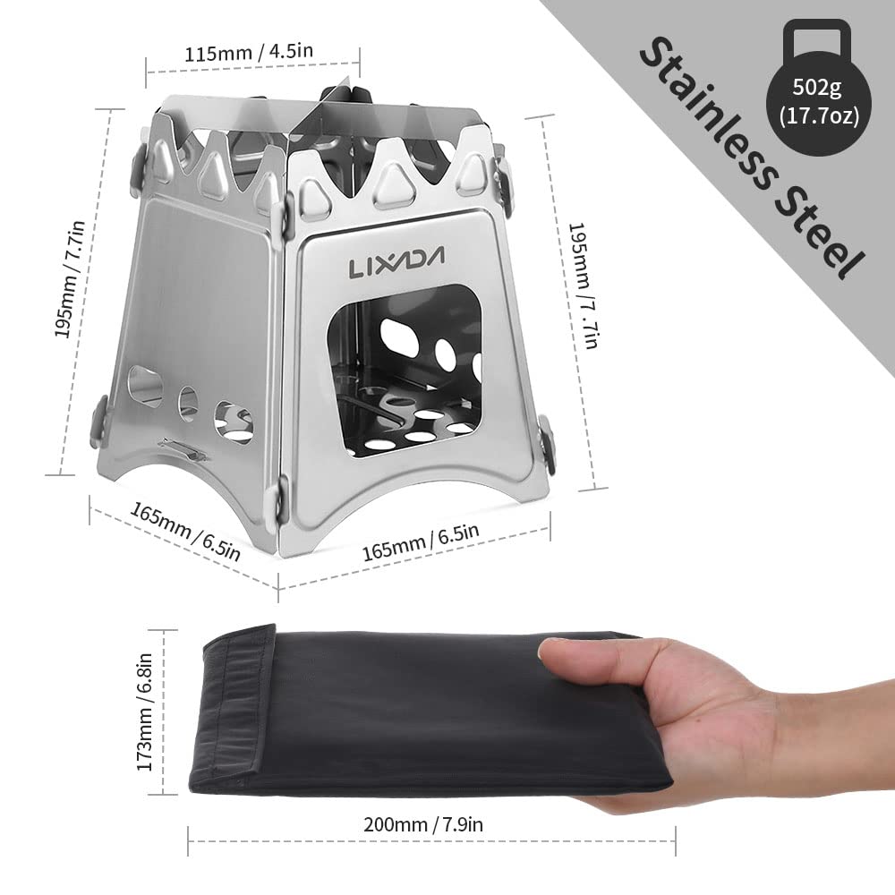 Lixada Camping Wood Stove Folding Lightweight Stainless Steel Wood Burning Stoves Portable Backpacking Stove for Outdoor Camping Hiking Backpacking Picnic Hunting BBQ - CookCave