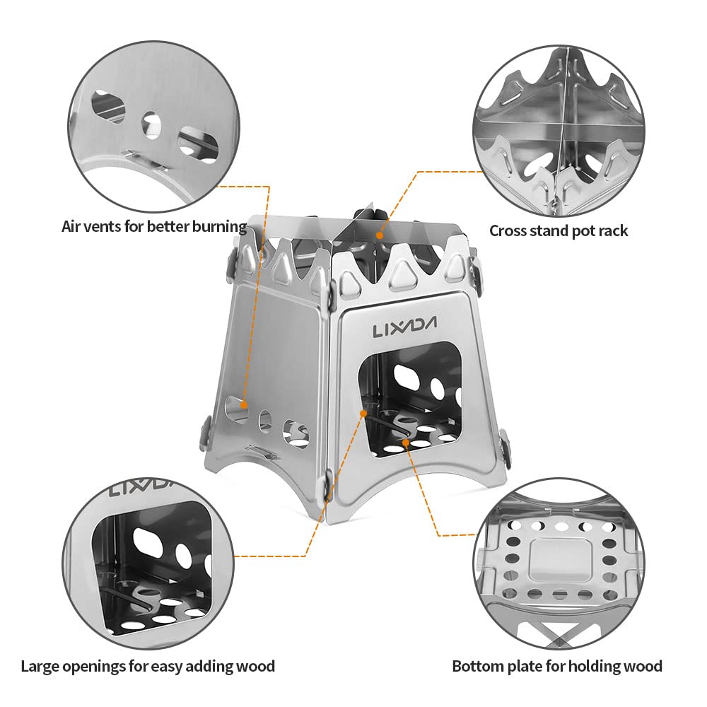 Lixada Camping Wood Stove Folding Lightweight Stainless Steel Wood Burning Stoves Portable Backpacking Stove for Outdoor Camping Hiking Backpacking Picnic Hunting BBQ - CookCave