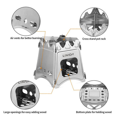 Lixada Camping Wood Stove Folding Lightweight Stainless Steel Wood Burning Stoves Portable Backpacking Stove for Outdoor Camping Hiking Backpacking Picnic Hunting BBQ - CookCave