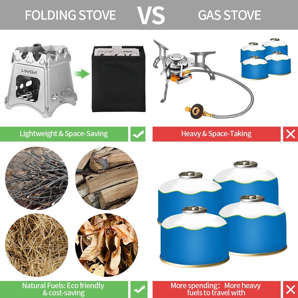 Lixada Camping Wood Stove Folding Lightweight Stainless Steel Wood Burning Stoves Portable Backpacking Stove for Outdoor Camping Hiking Backpacking Picnic Hunting BBQ - CookCave