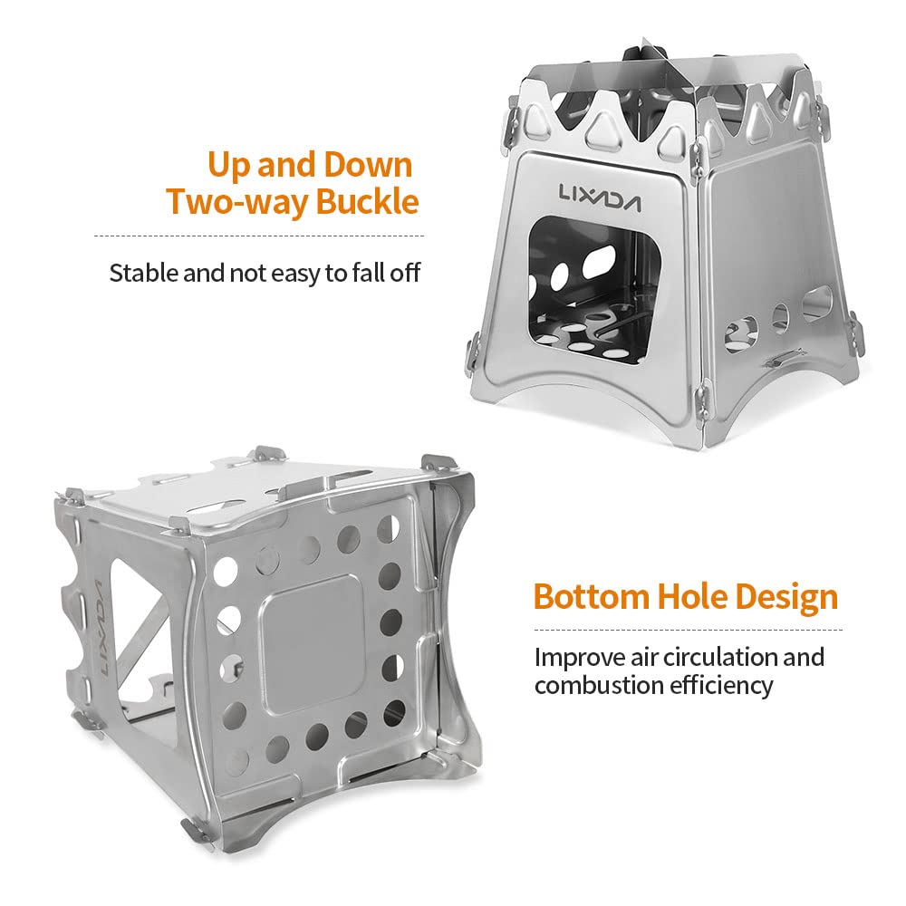 Lixada Camping Wood Stove Folding Lightweight Stainless Steel Wood Burning Stoves Portable Backpacking Stove for Outdoor Camping Hiking Backpacking Picnic Hunting BBQ - CookCave