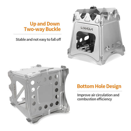 Lixada Camping Wood Stove Folding Lightweight Stainless Steel Wood Burning Stoves Portable Backpacking Stove for Outdoor Camping Hiking Backpacking Picnic Hunting BBQ - CookCave