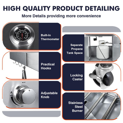 Llamaviva 5 Burner Propane Gas Grill with Side Burner,Stainless Steel BBQ Grill with Porcelain-Enameled Cast Iron Grates, 68000 BTU Cabinet-Style Cart Design for Outdoor Patio Barbecue- food clip - CookCave