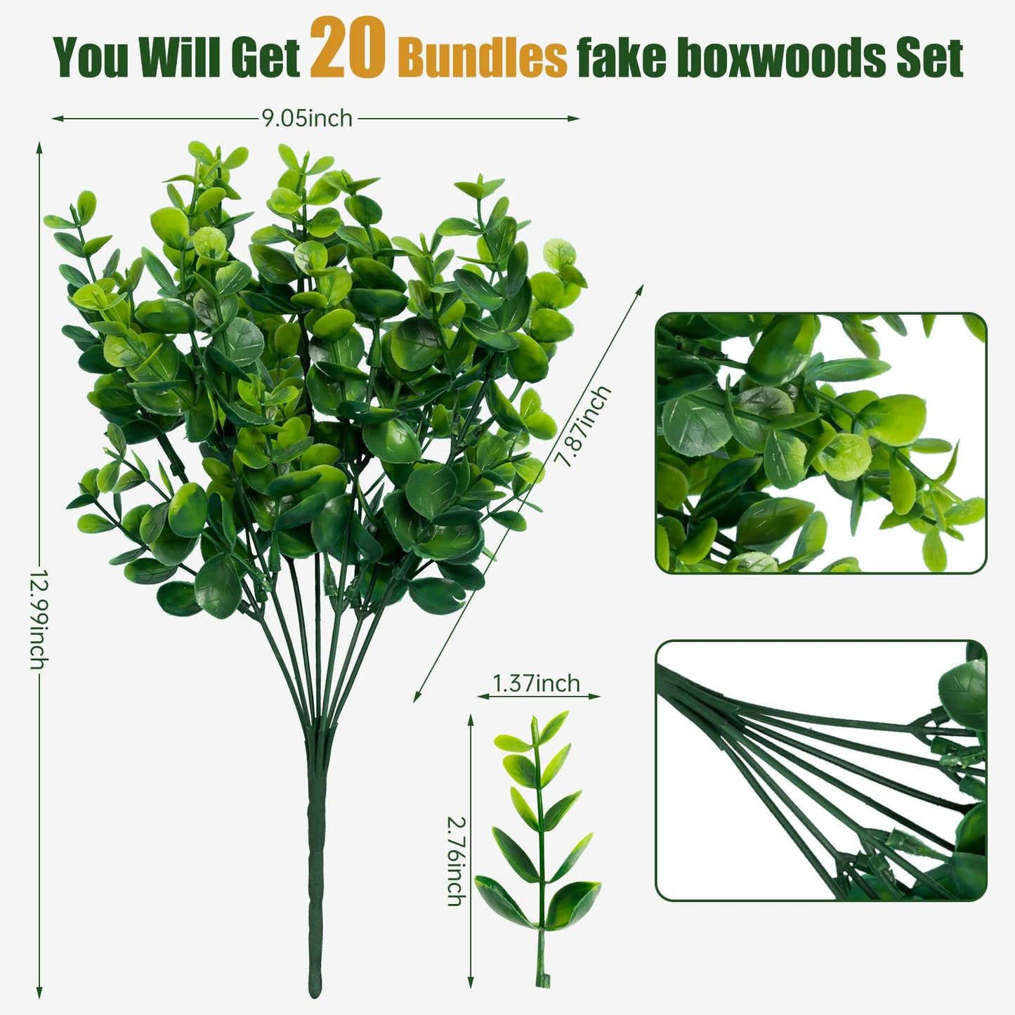 Lnoicy Artificial Greenery Plants Outdoor UV Resistant Fake Plants Boxwood Shrubs Grass,20 Bundles for Farmhouse Home Garden Office Patio Backyard Wedding and Indoor Outdoor Decoration - CookCave