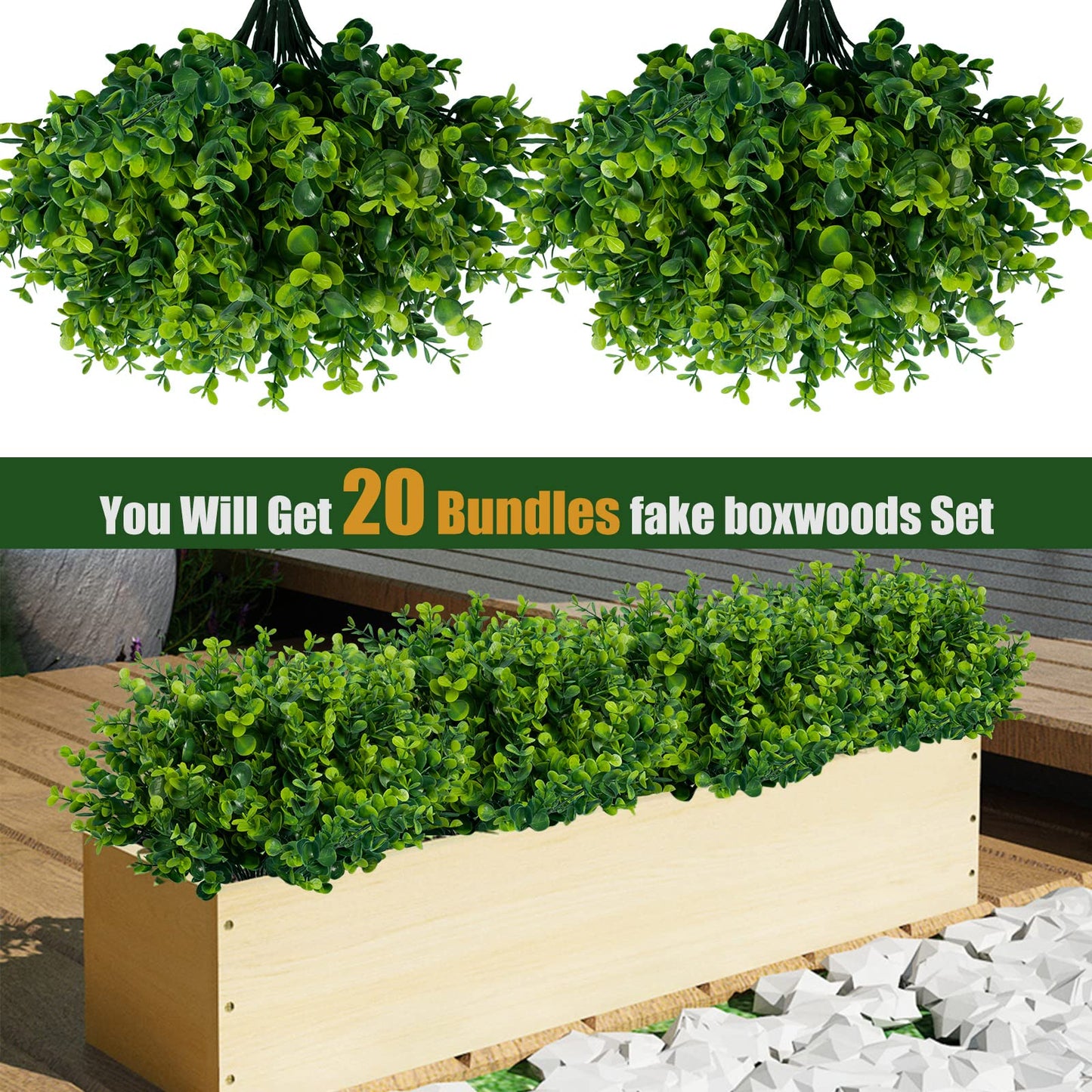Lnoicy Artificial Greenery Plants Outdoor UV Resistant Fake Plants Boxwood Shrubs Grass,20 Bundles for Farmhouse Home Garden Office Patio Backyard Wedding and Indoor Outdoor Decoration - CookCave