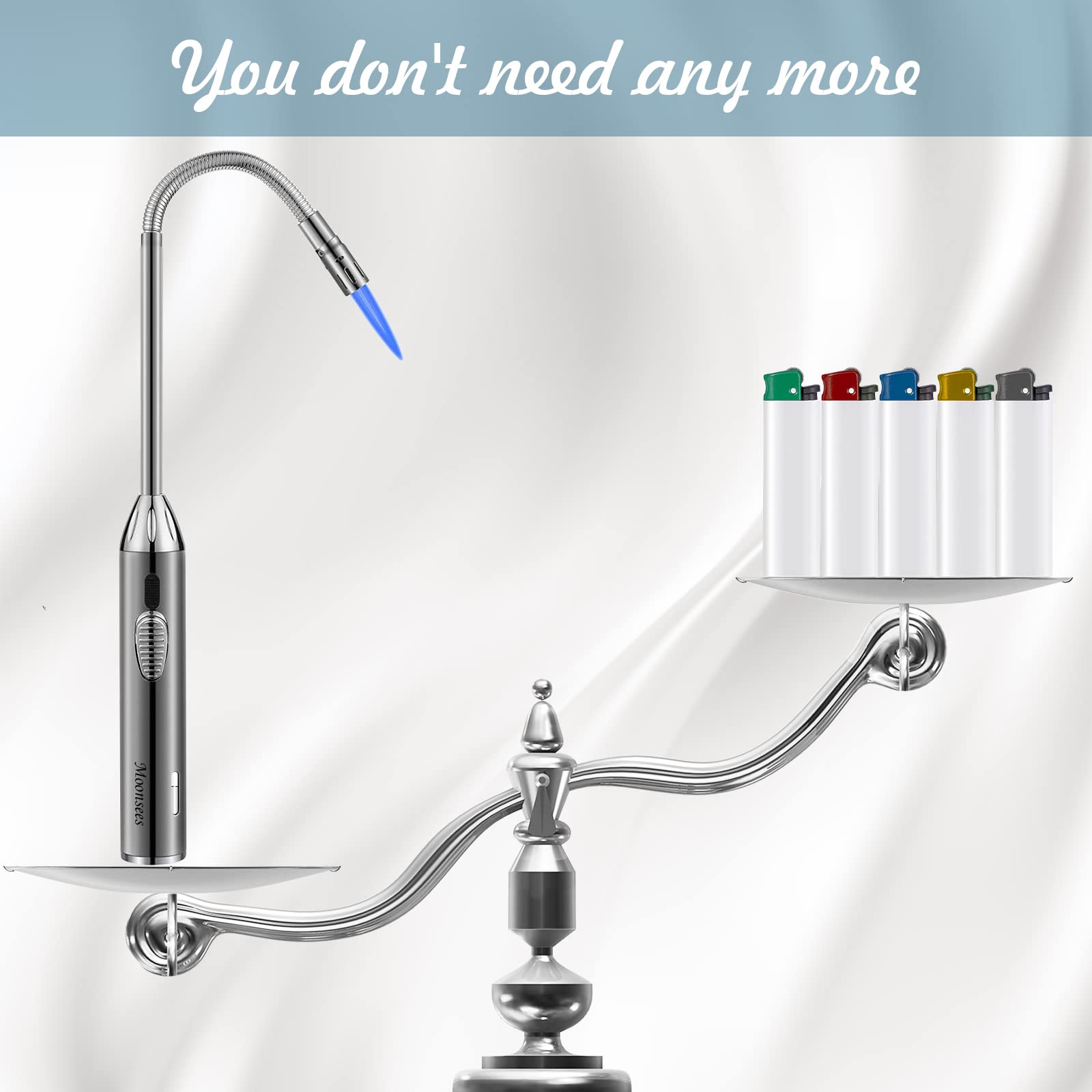 Long Grill Lighter,Refillable Butane,Windproof Flexible with Visual Fuel Window for Candles Grill BBQ Fireplaces Kitchen Camping(Butane Gas Not Included) - CookCave