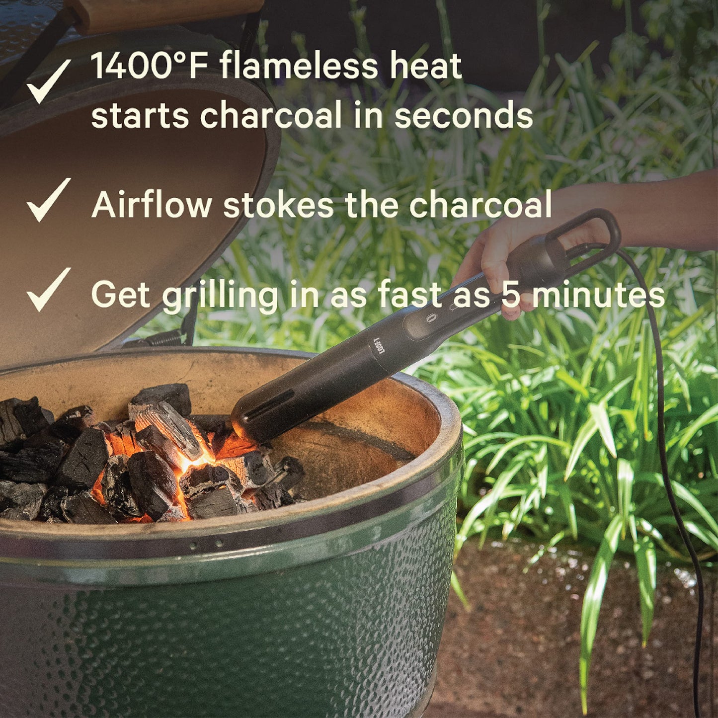 Looftlighter Pro - Electric Charcoal Starter & Fire Lighter with HyperBoost, Superheated Air Technology, 1400°F in 60 Seconds, for BBQ Grills, Smokers & Fireplaces - CookCave