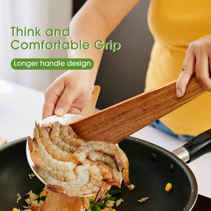 LorisArm 12″ Teak Wooden Spatula, Kitchen Spatula Turner, Egg Scraper, Flat Wooden Turner, Wood Cooking Utensil, Small Wood Flipper, Kitchen Spatulas for Flipping, Serving, Scraping & Turning. - CookCave