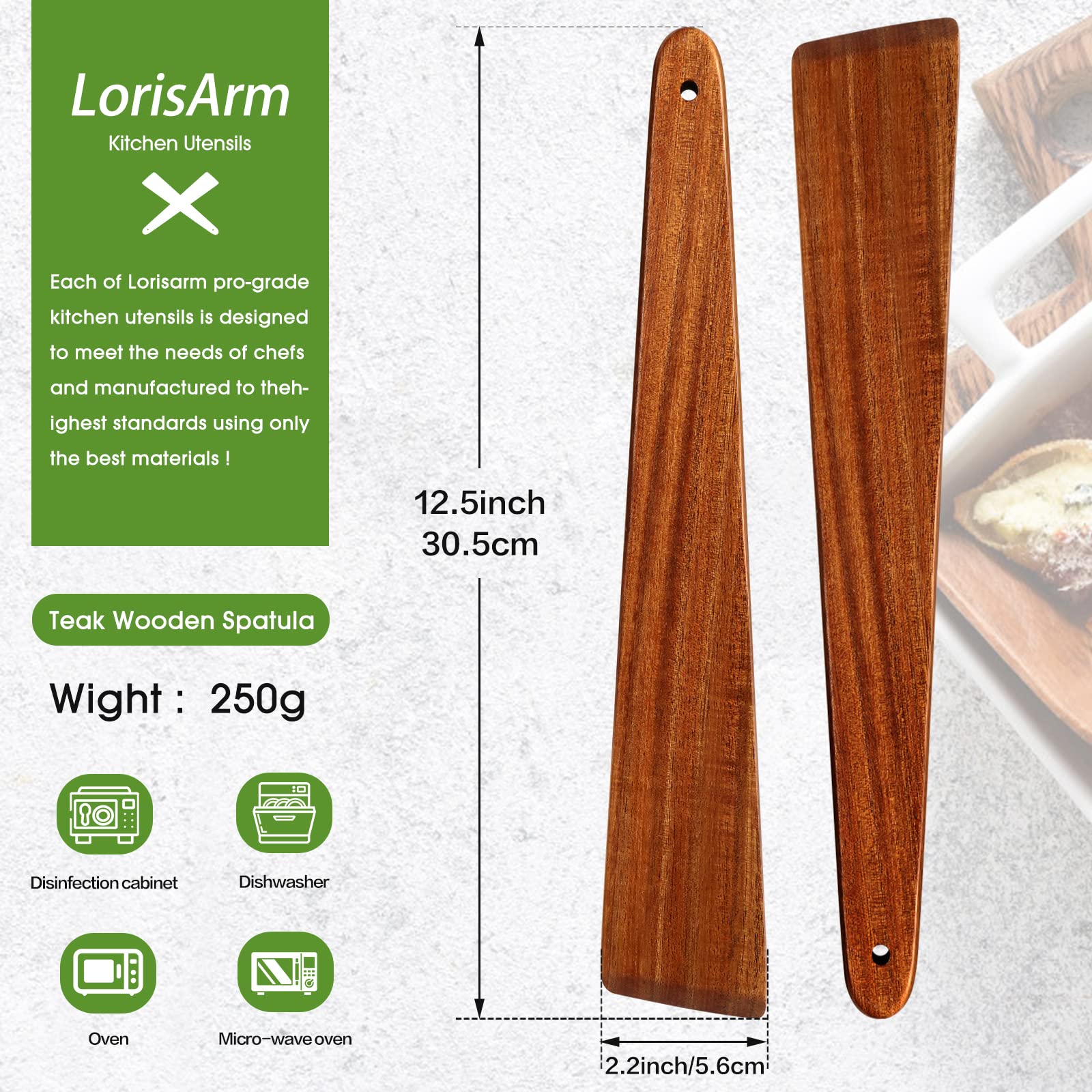 LorisArm 12″ Teak Wooden Spatula, Kitchen Spatula Turner, Egg Scraper, Flat Wooden Turner, Wood Cooking Utensil, Small Wood Flipper, Kitchen Spatulas for Flipping, Serving, Scraping & Turning. - CookCave