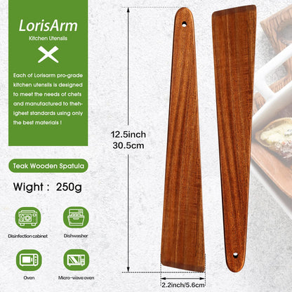 LorisArm 12″ Teak Wooden Spatula, Kitchen Spatula Turner, Egg Scraper, Flat Wooden Turner, Wood Cooking Utensil, Small Wood Flipper, Kitchen Spatulas for Flipping, Serving, Scraping & Turning. - CookCave