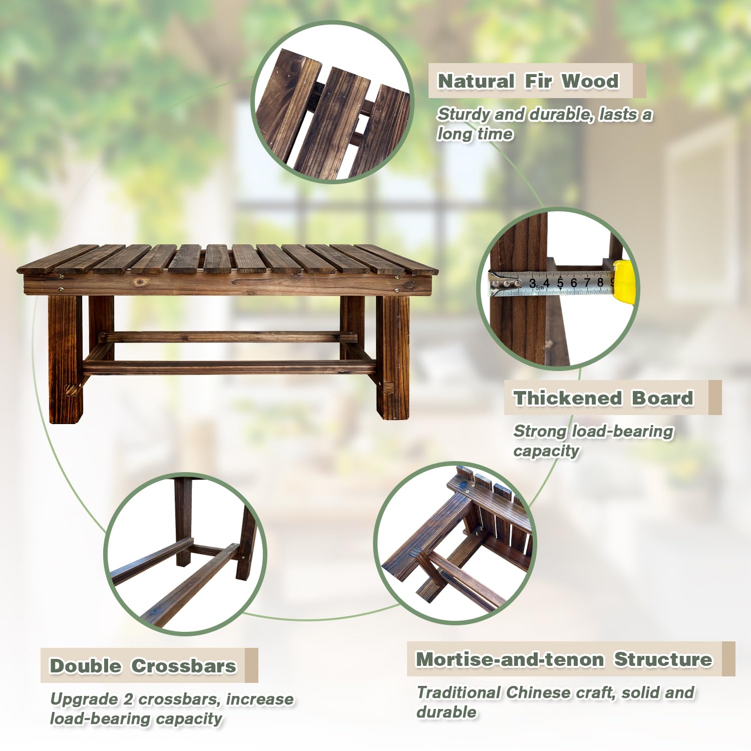 LSPYYDS Outdoor Garden Bench, 2-Person Wood Patio Bench Weatherproof Outdoor Backless Bench, Anti-Corrosion and Anti-Rust Garden Benches for Garden Lawn Porch Park Backyard (Carbonized,35.5''/90cm) - CookCave