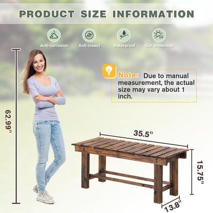 LSPYYDS Outdoor Garden Bench, 2-Person Wood Patio Bench Weatherproof Outdoor Backless Bench, Anti-Corrosion and Anti-Rust Garden Benches for Garden Lawn Porch Park Backyard (Carbonized,35.5''/90cm) - CookCave