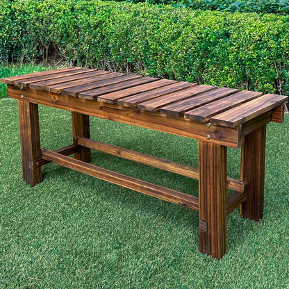 LSPYYDS Outdoor Garden Bench, 2-Person Wood Patio Bench Weatherproof Outdoor Backless Bench, Anti-Corrosion and Anti-Rust Garden Benches for Garden Lawn Porch Park Backyard (Carbonized,35.5''/90cm) - CookCave