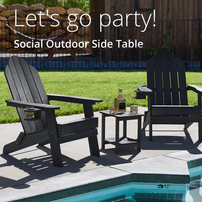 LUE BONA Adirondack Outdoor Side Table, 2-Tier Black HDPS Patio End Table Weather Resistant, Morden Side Table for Patio, Pool, Porch - CookCave