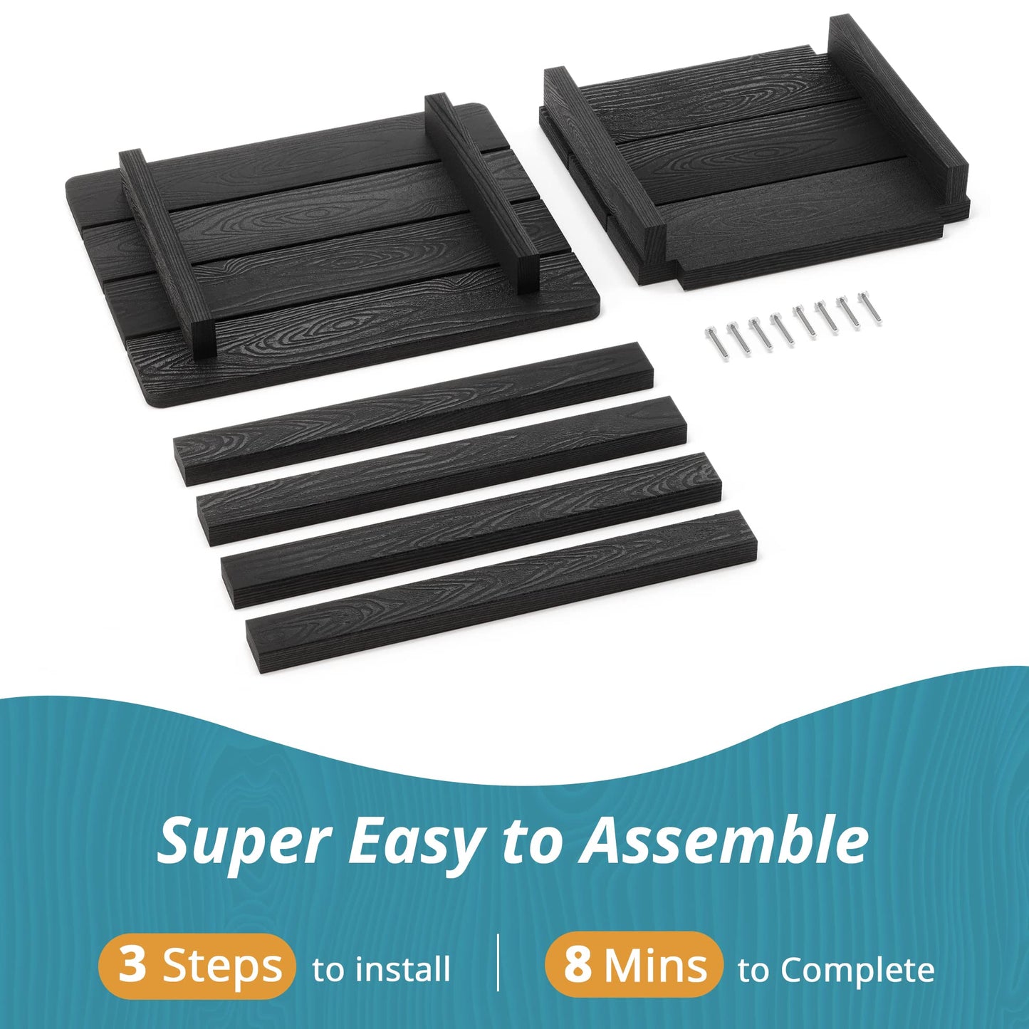 LUE BONA Adirondack Outdoor Side Table, 2-Tier Black HDPS Patio End Table Weather Resistant, Morden Side Table for Patio, Pool, Porch - CookCave