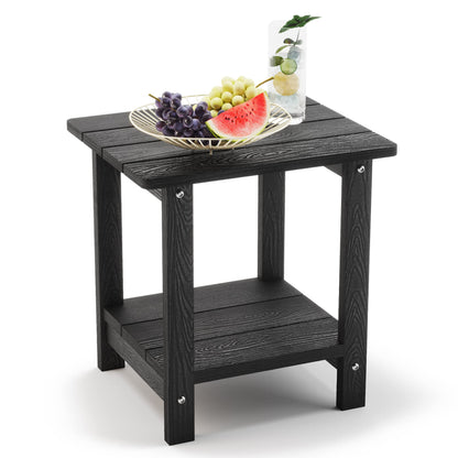 LUE BONA Adirondack Outdoor Side Table, 2-Tier Black HDPS Patio End Table Weather Resistant, Morden Side Table for Patio, Pool, Porch - CookCave