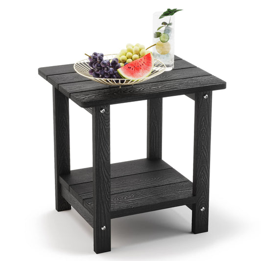 LUE BONA Adirondack Outdoor Side Table, 2-Tier Black HDPS Patio End Table Weather Resistant, Morden Side Table for Patio, Pool, Porch - CookCave