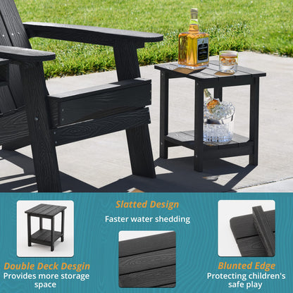 LUE BONA Adirondack Outdoor Side Table, 2-Tier Black HDPS Patio End Table Weather Resistant, Morden Side Table for Patio, Pool, Porch - CookCave